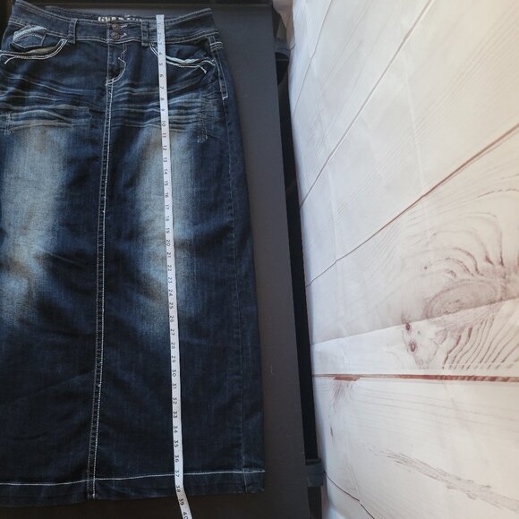 Y2K Hydraulic Denim Maxi Jean Skirt, Women’s 9/10, Embroidered Pockets, EUC - Picture 11 of 11